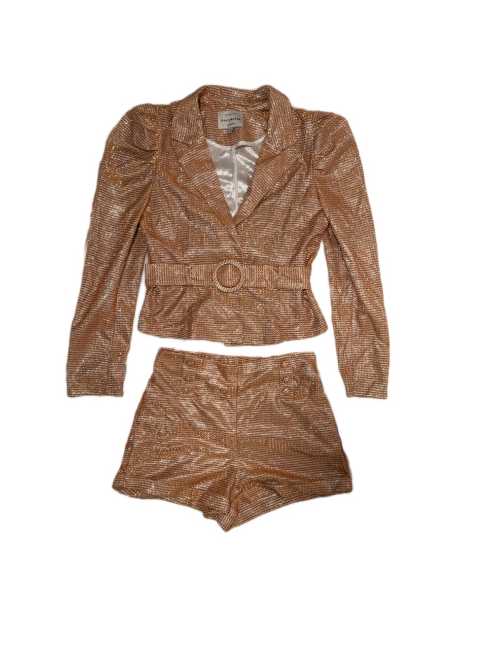 Golden Hour Set - Haute Rose Gold Metallic Blazer & Shorts Set.